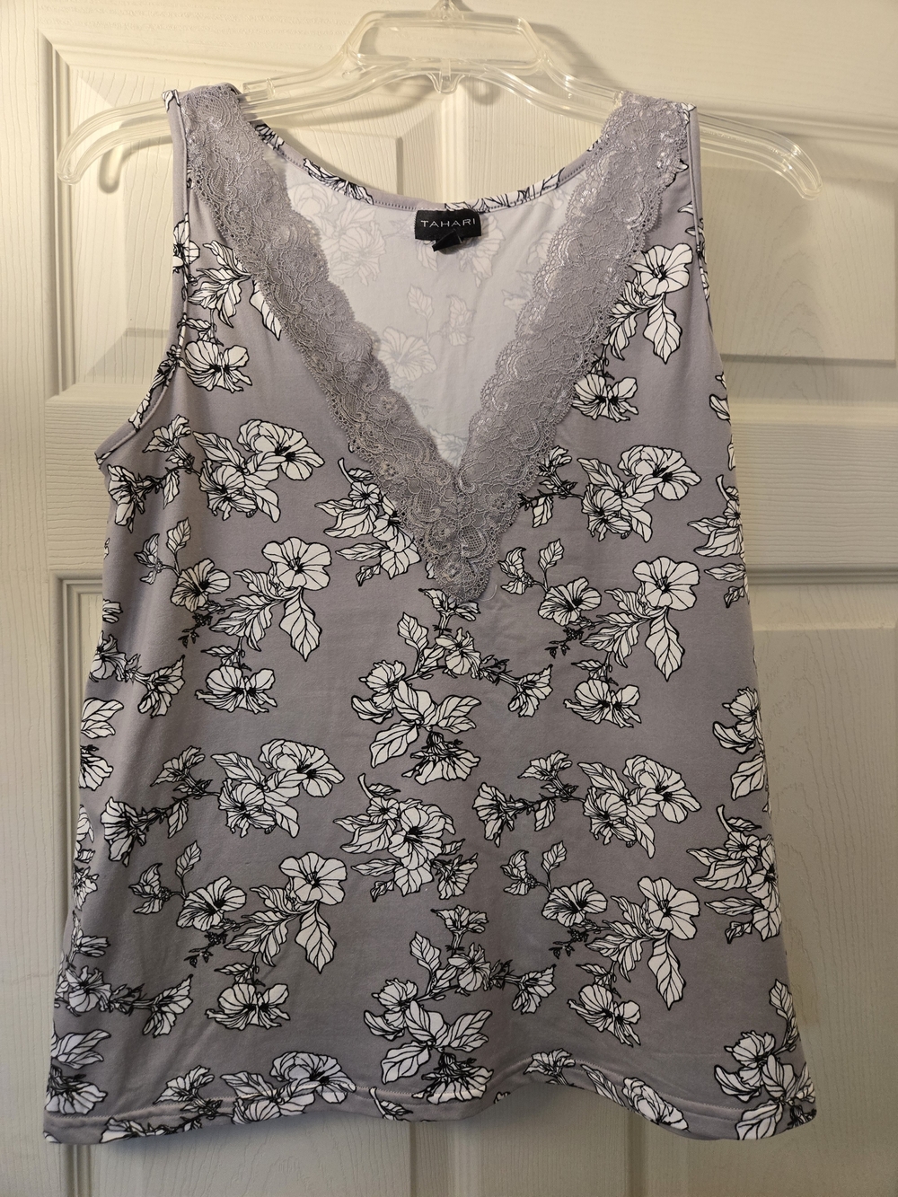 Tahari Lavender Floral Lace V-Neck Tank